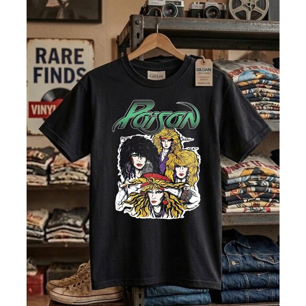 Vintage  Poison 80s Glam Metal Rock Band Graphic Tee Black Heavy Cotton T-Shirt